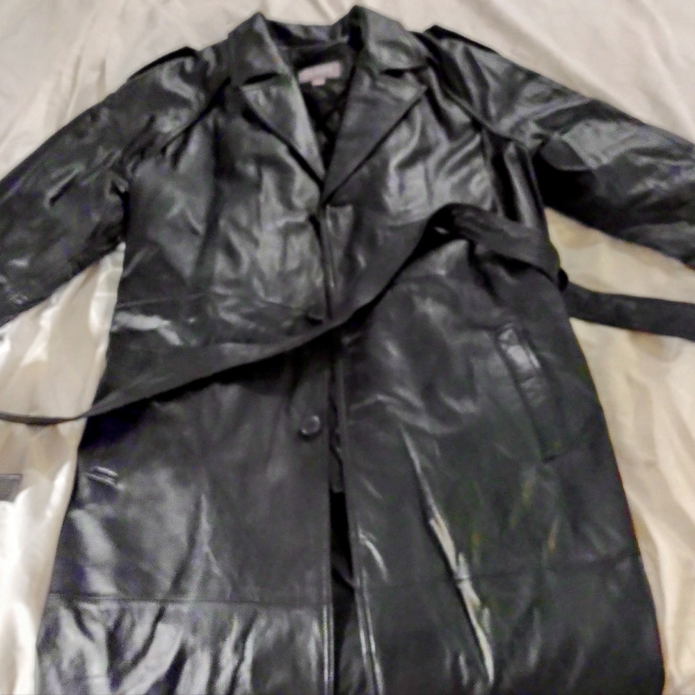 Men's  Long Soft Black Leather Trench Coat - new